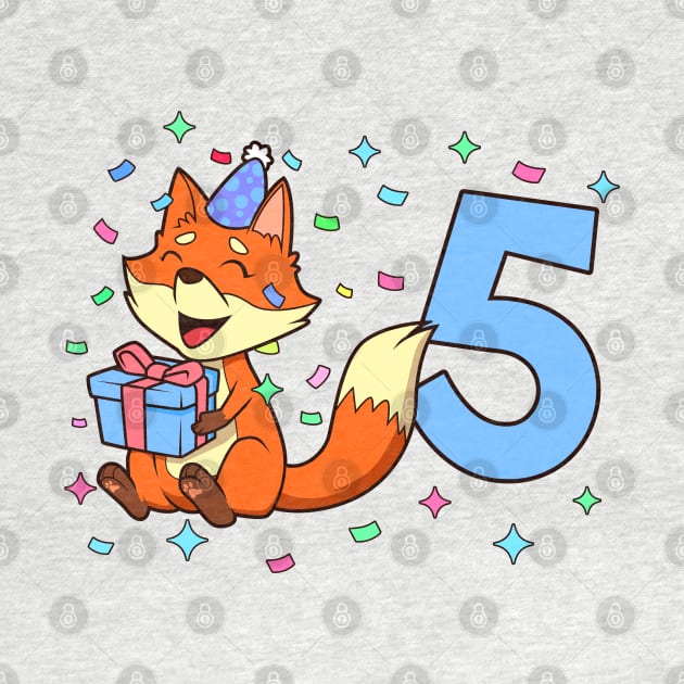 I am 5 with fox - boy birthday 5 years old by Modern Medieval Design